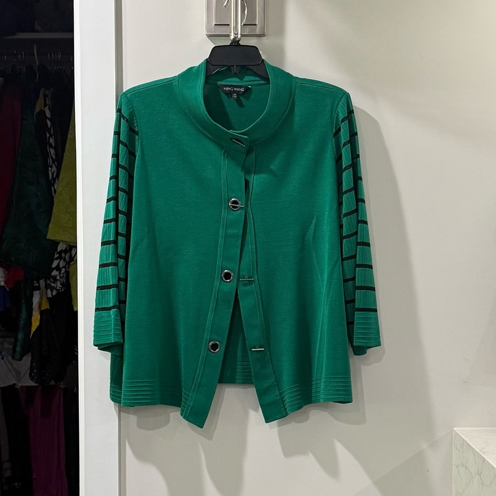 Ming Wang Green Button-Up Sweater